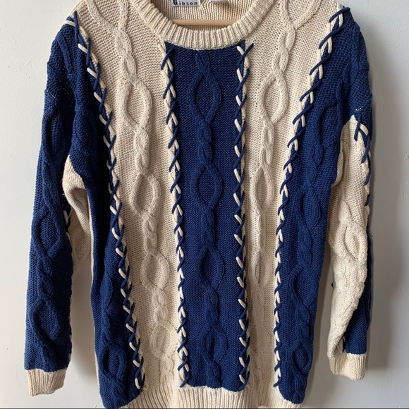 Vintage Gibson contrast chunky knit sweater L - Picture 6 of 11